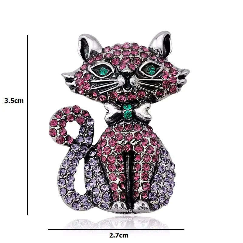 Jeweled Sitting Cat Brooch