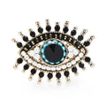 Jeweled Evil Eye with Rhinestone Lashes Brooch — Black Accents
