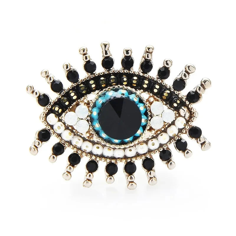 Jeweled Evil Eye with Rhinestone Lashes Brooch — Black Accents