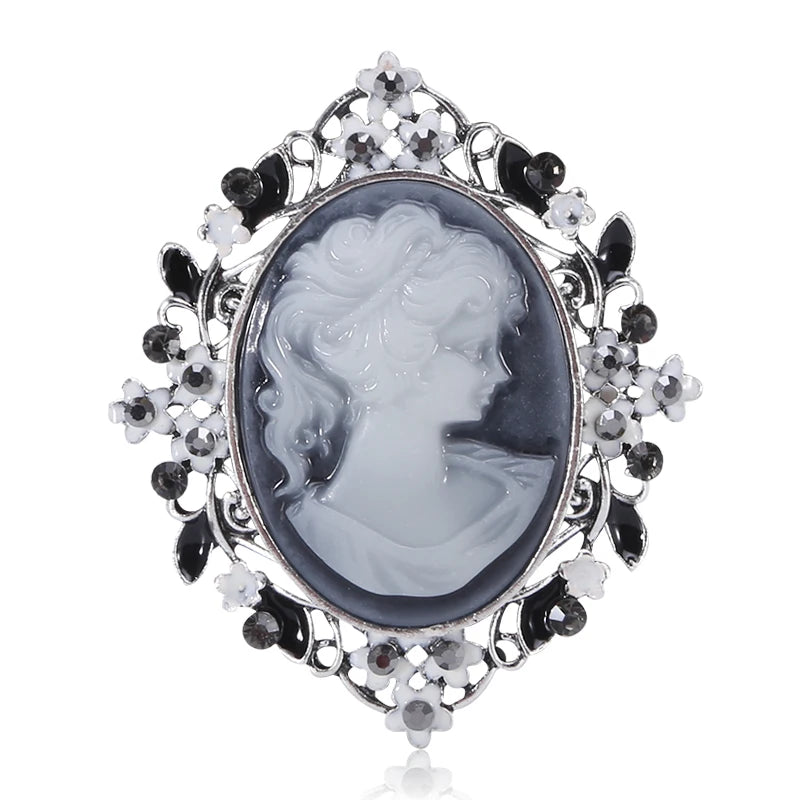 Ornate Jeweled Cameo Portrait Brooch
