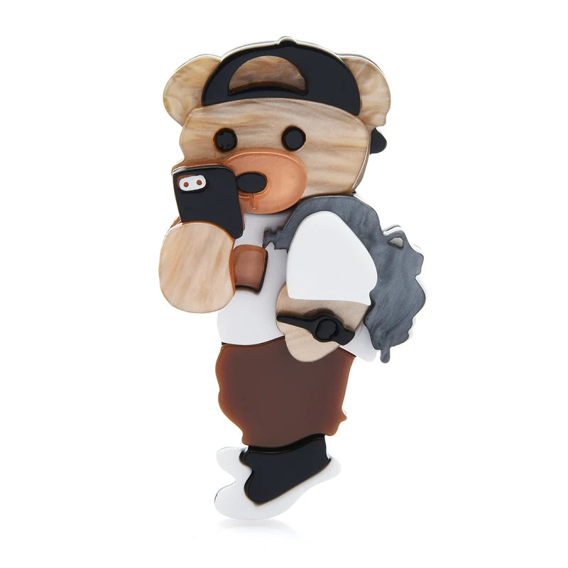 Photographer Bear Acrylic Brooch