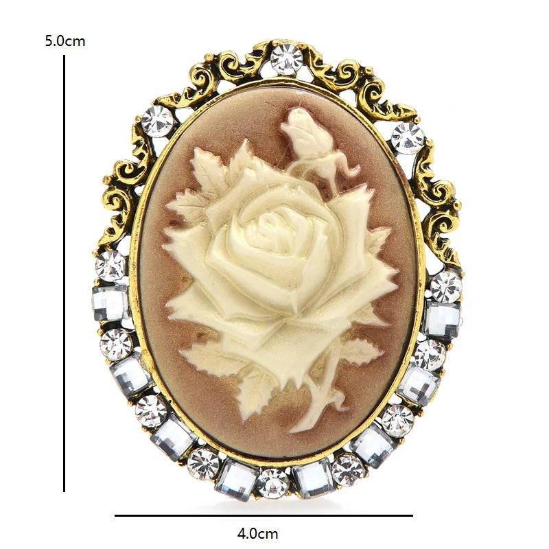 Carved Rose Cameo Brooch