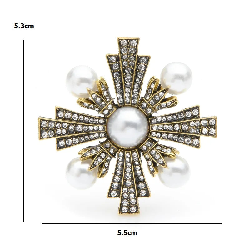 Vintage Pearl-Look Cross Brooch — dimensions