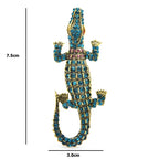 Blue and Green Rhinestone Crocodile Brooch