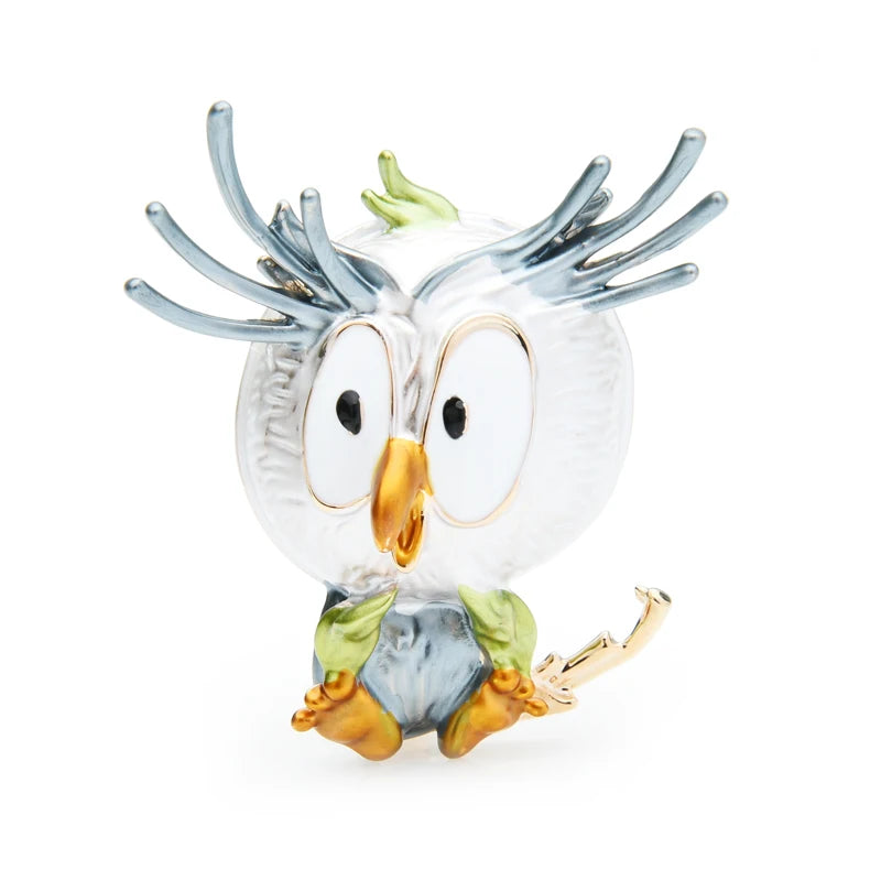 Enamel Antlered Owl Brooch