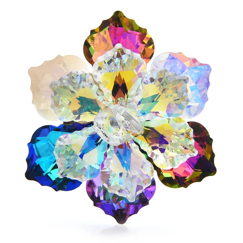 Layered Faceted Glass Flower Brooch