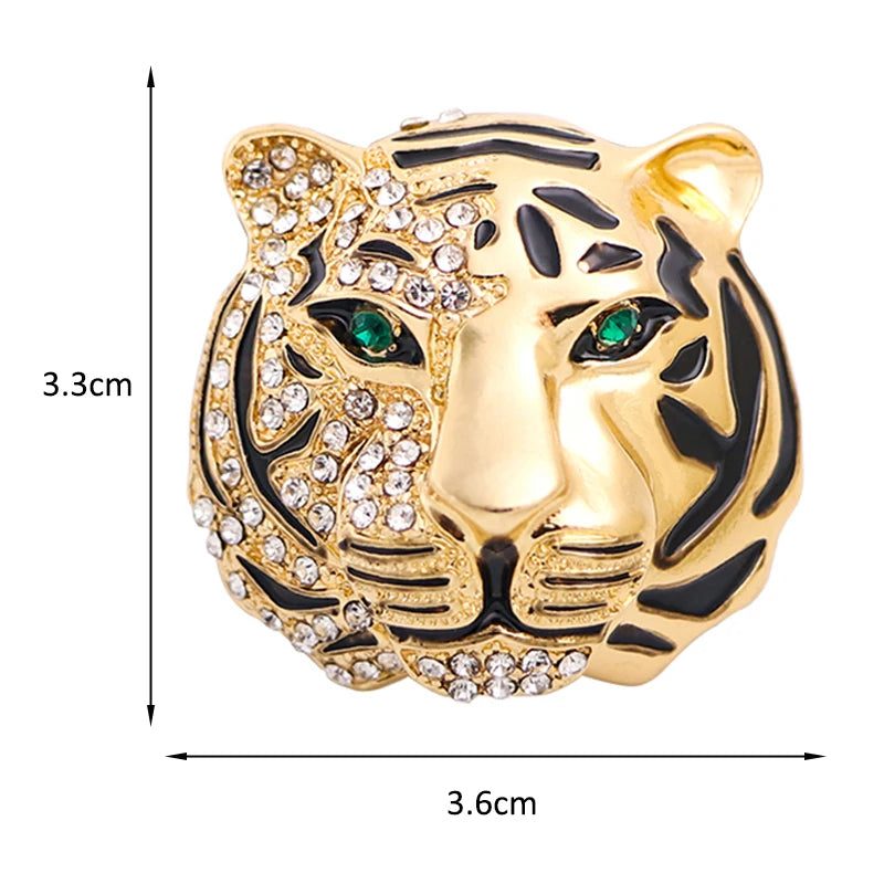 Jeweled Tiger Face Brooch
