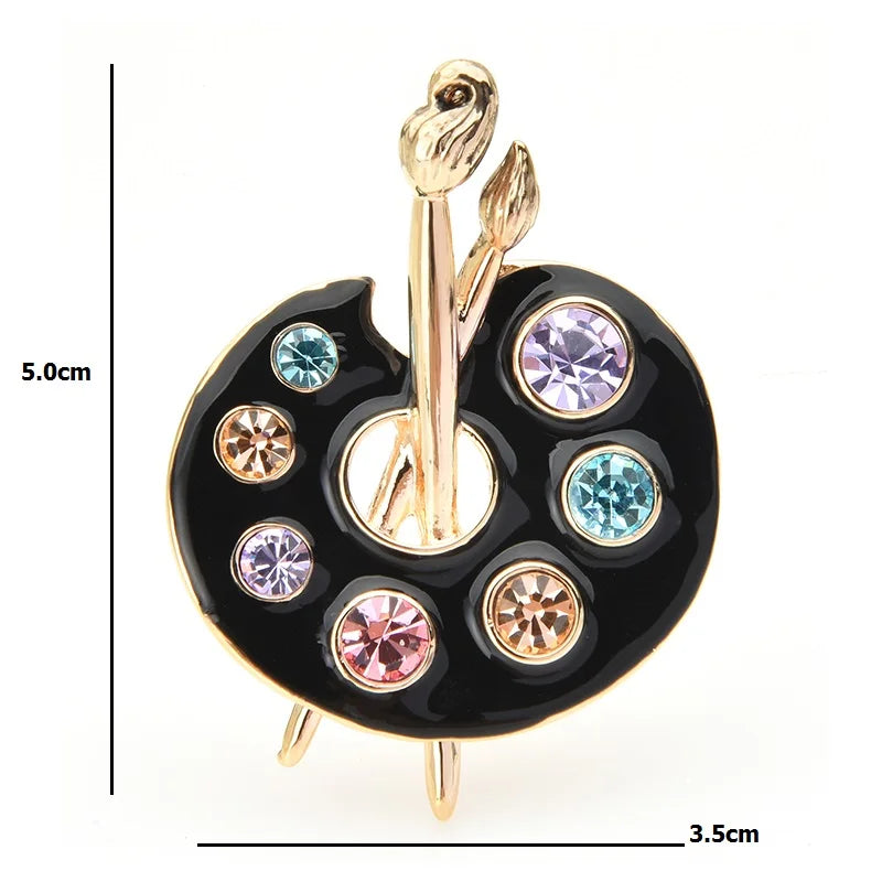Enamel Artist Palette with Jeweled Paints Brooch