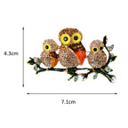 Jeweled Owl Family on a Branch Brooch