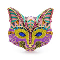 Ornate Enamel Cat Face with Blue Eyes Brooch — Multicolor