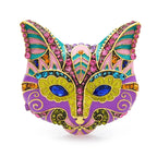 Ornate Enamel Cat Face with Blue Eyes Brooch — Multicolor