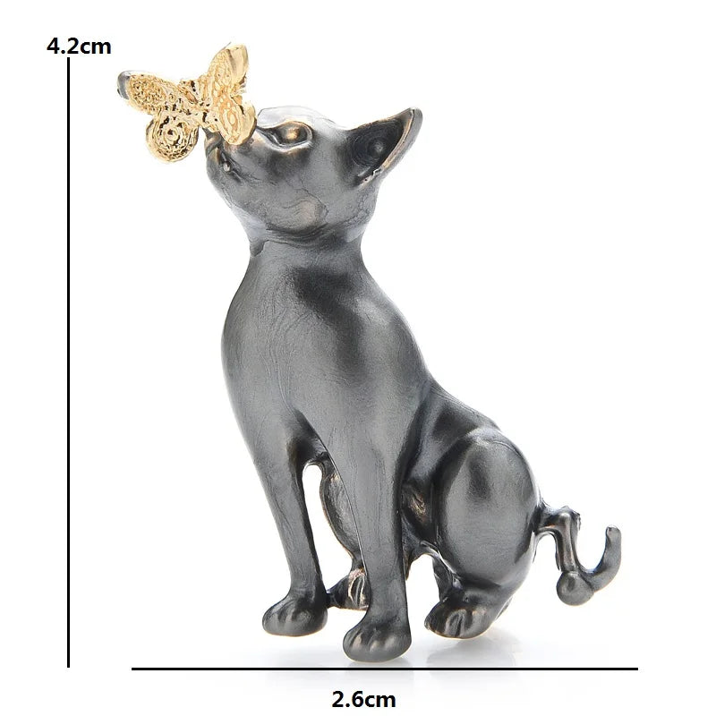 Grey Cat with Butterfly Brooch