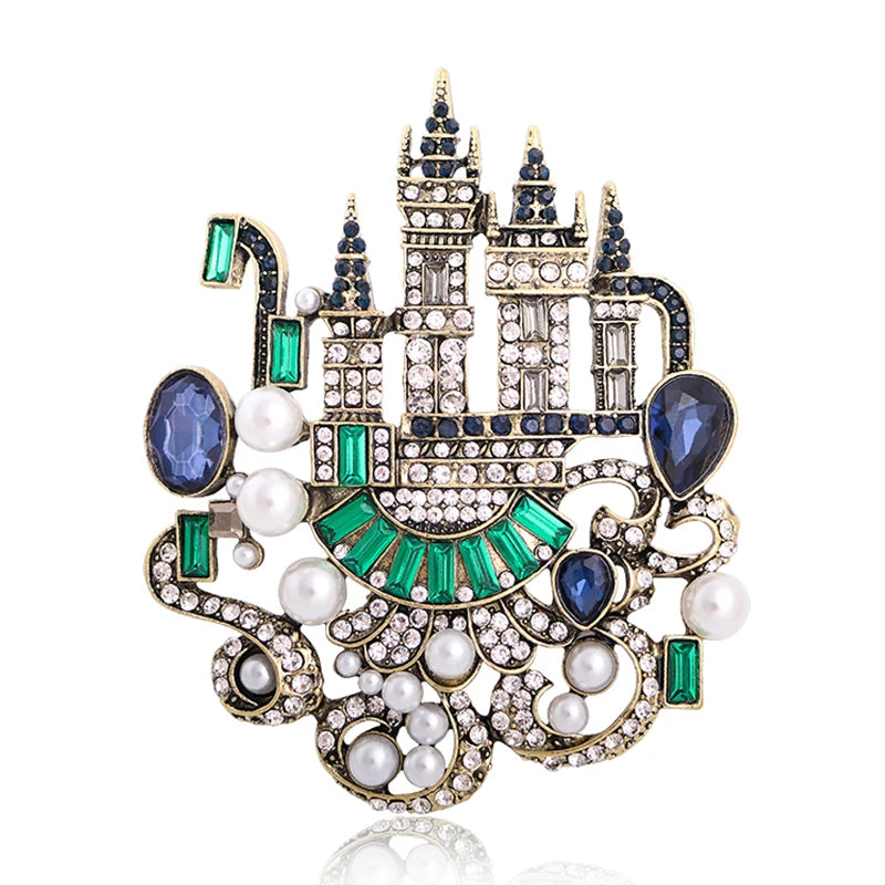 Jeweled Fairytale Castle Brooch