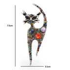 Long Multicolor Jeweled Cat Brooch