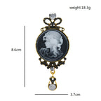 Jeweled Lady Cameo Drop Brooch