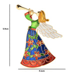 Floral Enamel Trumpet Angel Brooch
