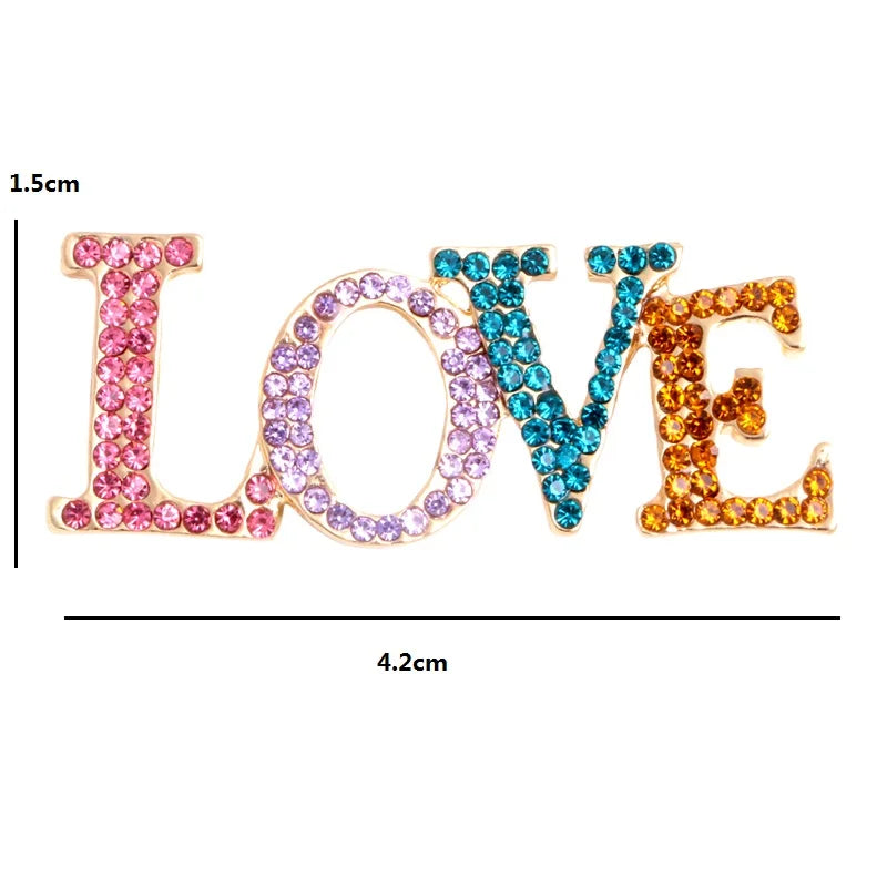 Multicolor Rhinestone Love Word Brooch