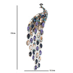 Cascading Crystal-Look Peacock Brooch