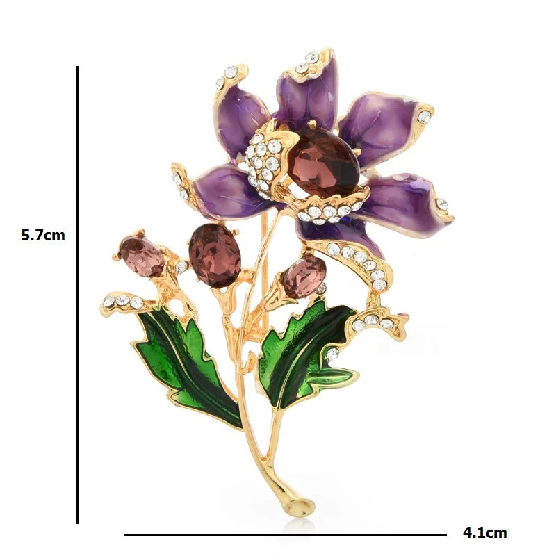 Purple Enamel Flower Branch Brooch