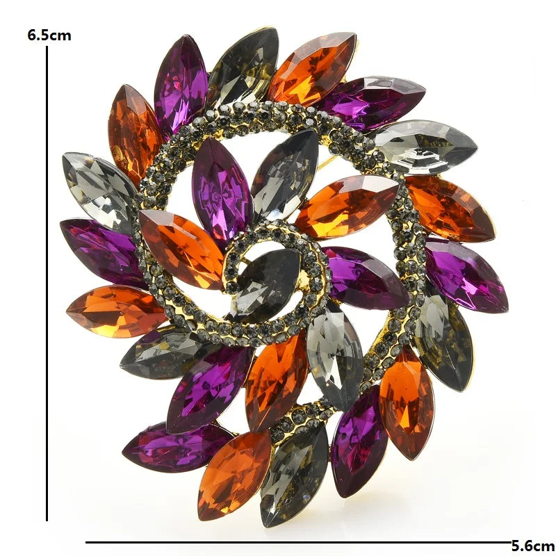 Spiral Marquise Crystal-Look Flower Brooch