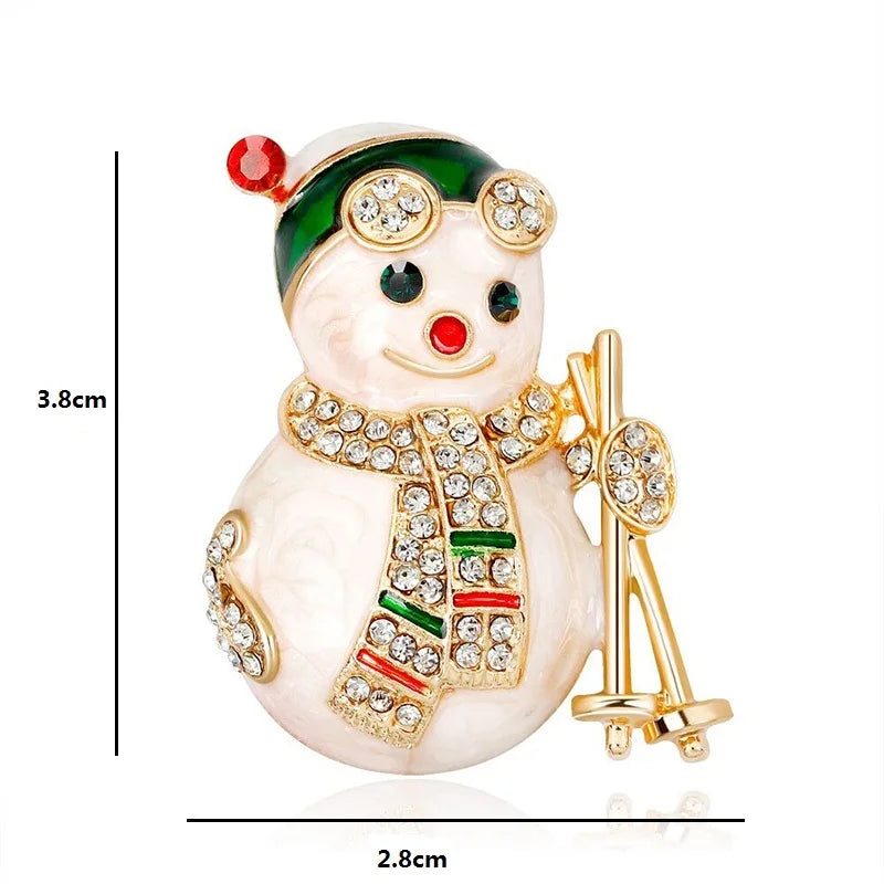 Jeweled Skiing Snowman Brooch