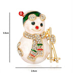 Jeweled Skiing Snowman Brooch