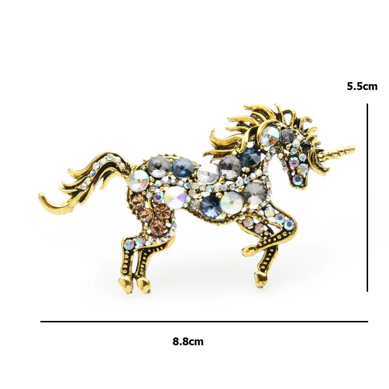 Jeweled Rearing Unicorn Brooch