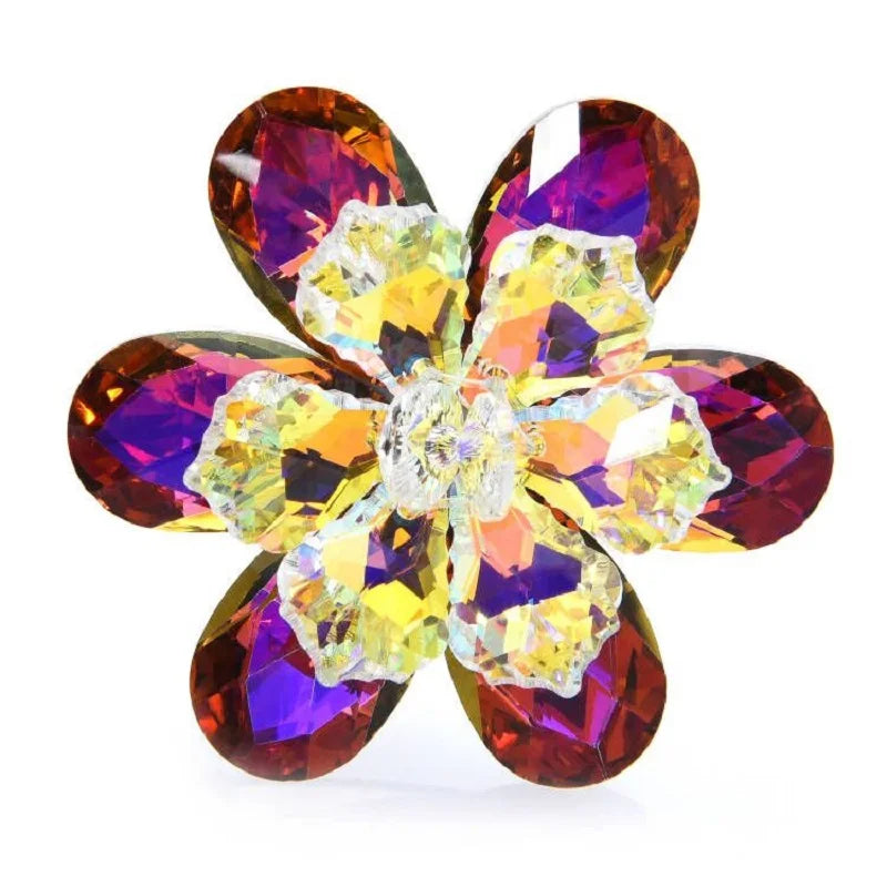 Layered Faceted Glass Flower Brooch