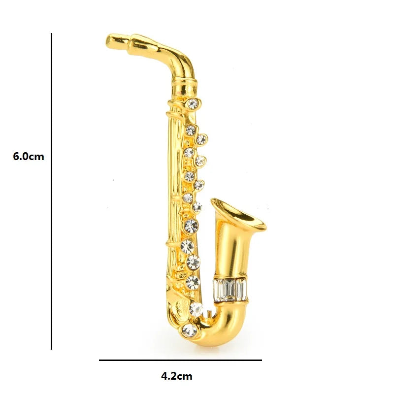 Jeweled Saxophone Brooch