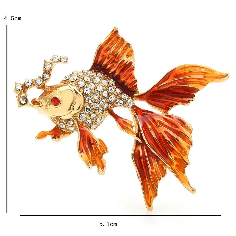 Flowing Tail Enamel Goldfish Brooch