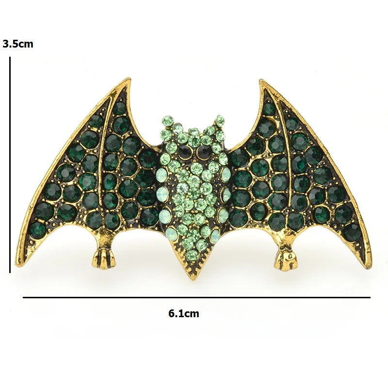 Green Rhinestone Bat Brooch
