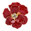 Large Enamel Blossom with Faceted Center Brooch — Red