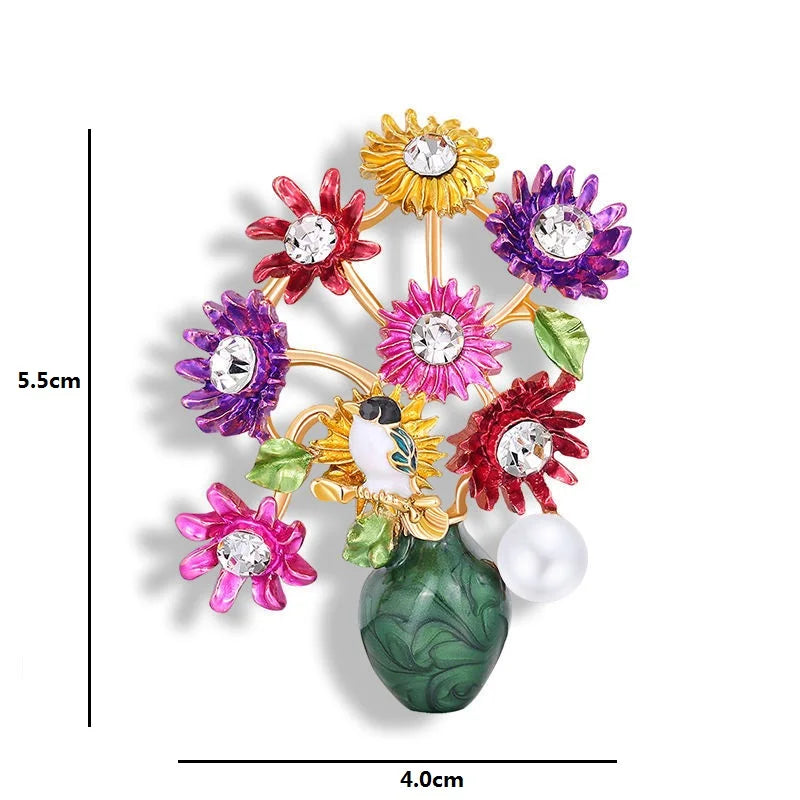 Colorful Enamel Flower Bouquet Brooch