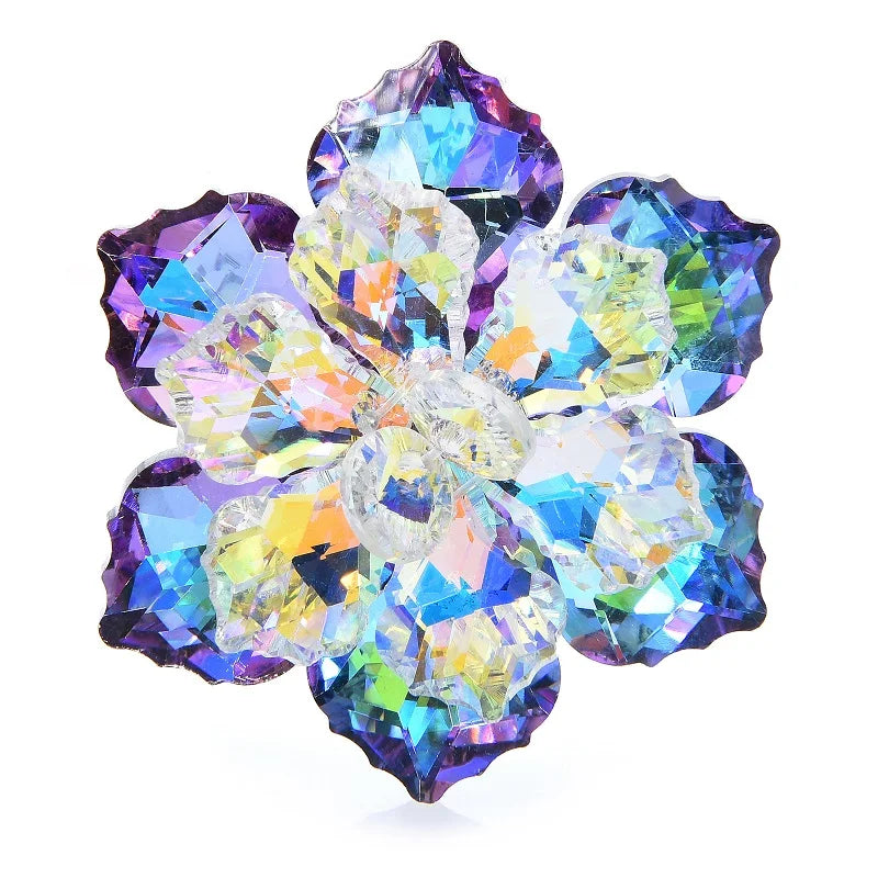 Iridescent Faceted Glass Flower Brooch — Iridescent Purple