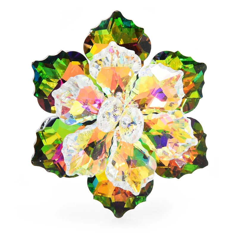 Layered Faceted Glass Flower Brooch