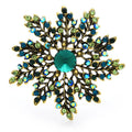 Emerald-Look Jeweled Snowflake Brooch