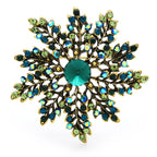 Emerald-Look Jeweled Snowflake Brooch