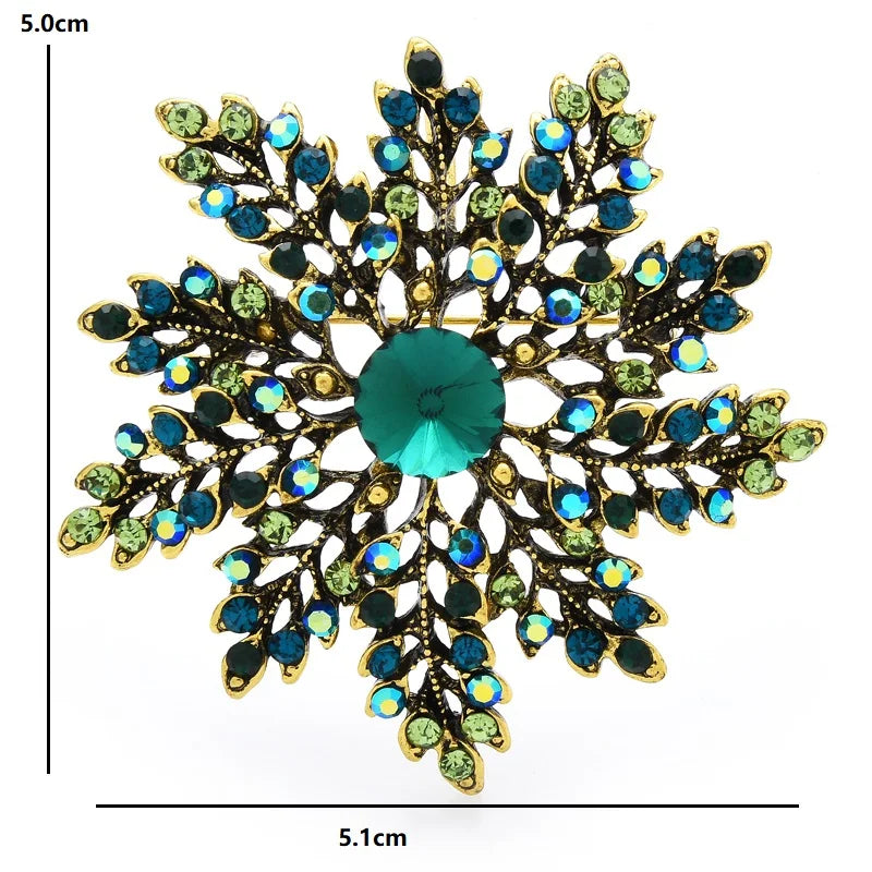 Emerald-Look Jeweled Snowflake Brooch