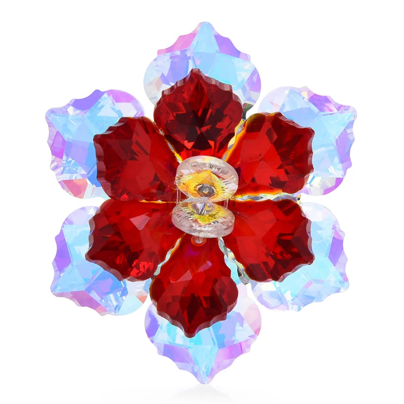 Layered Faceted Glass Flower Brooch