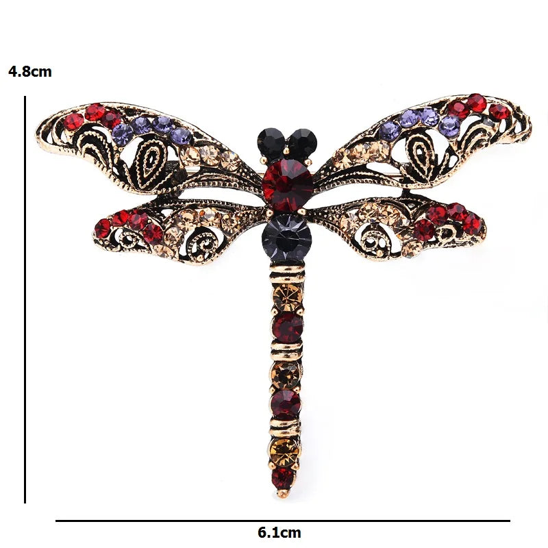Ornate Vintage Jeweled Dragonfly Brooch