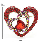 Layered Red Rhinestone Heart Brooch