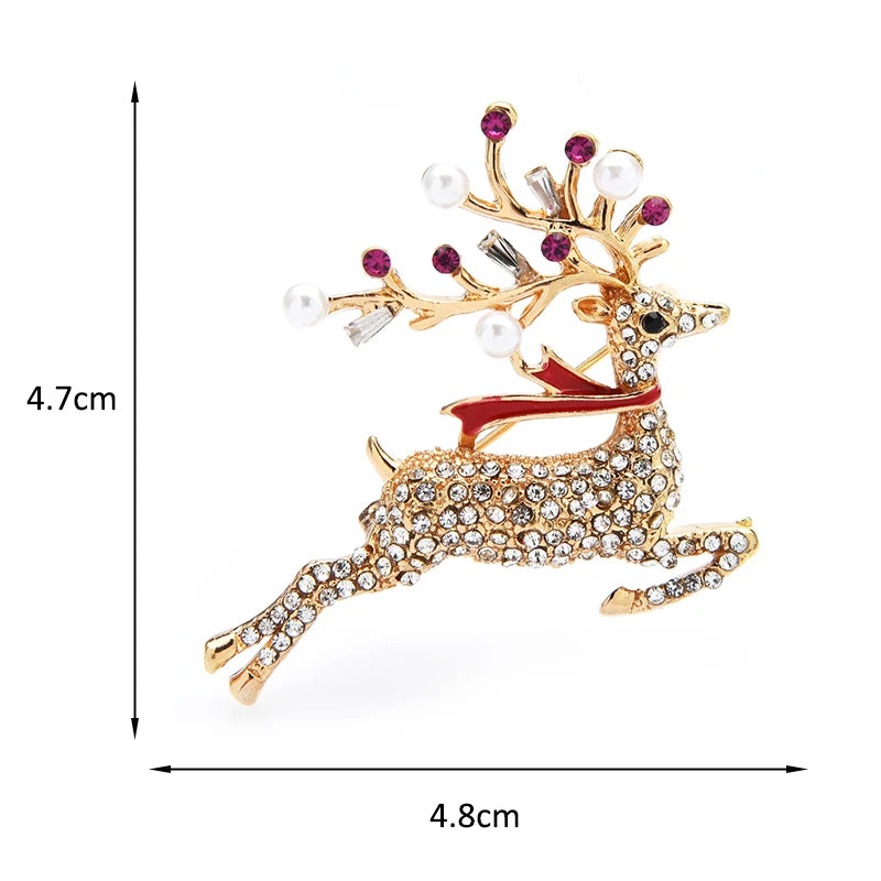 Pearl-Look Running Reindeer Brooch