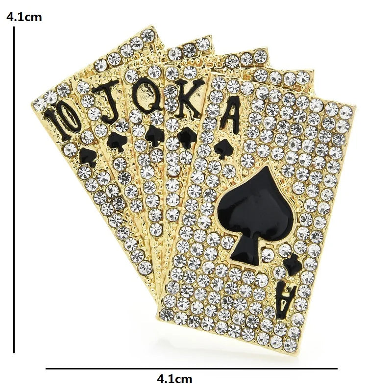 Rhinestone Royal Flush Playing Cards Brooch
