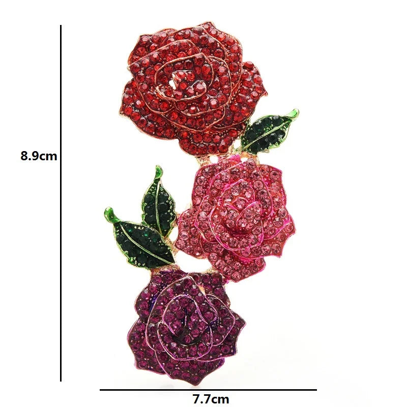 Jeweled Three Rose Branch Brooch