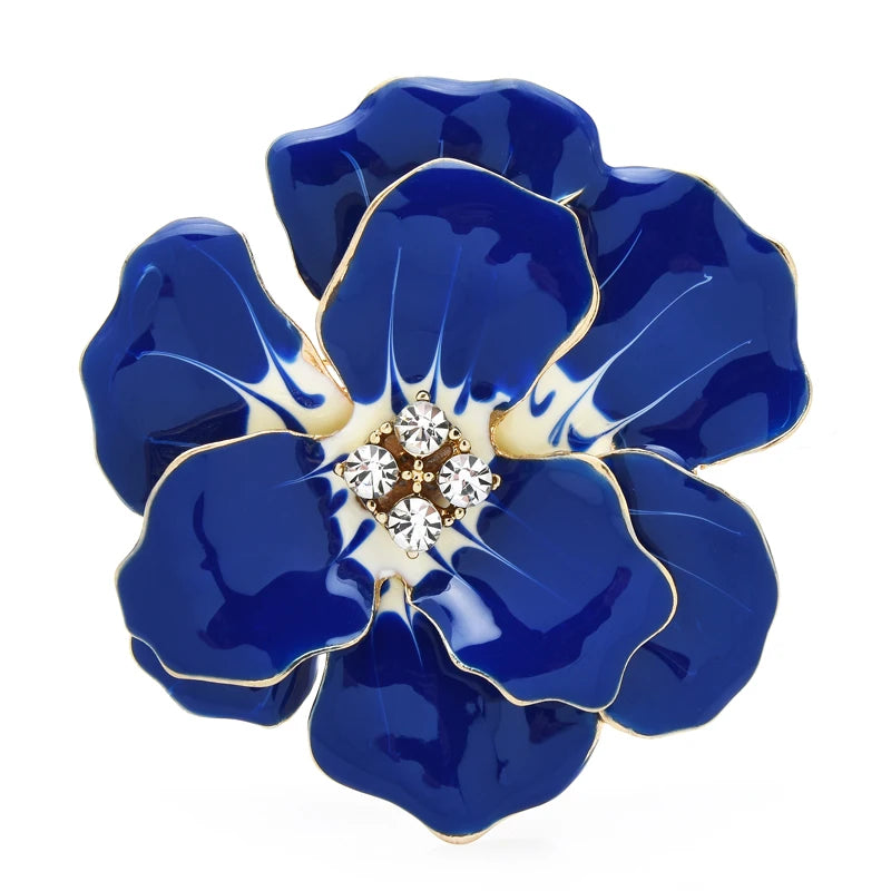 Large Enamel Blossom with Faceted Center Brooch — Blue