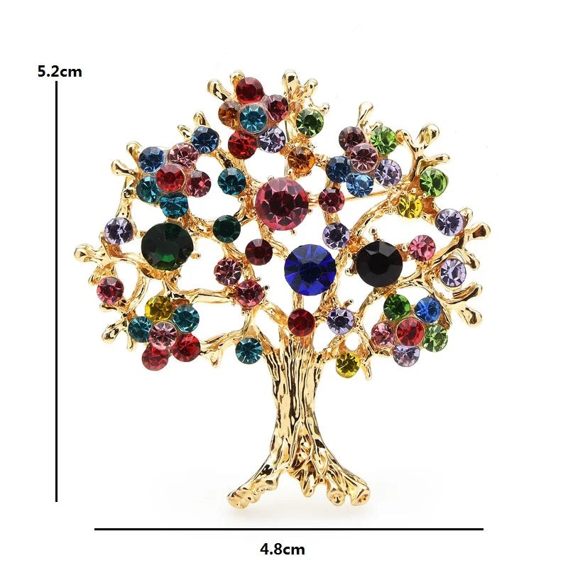 Multicolor Jeweled Tree Brooch