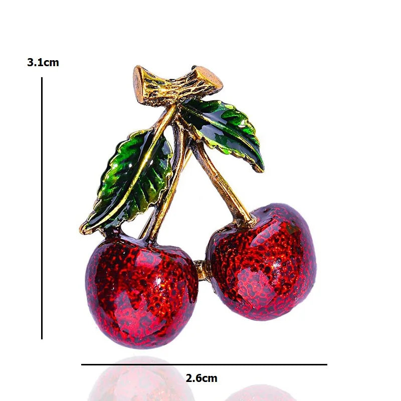Red Enamel Cherry Pair Brooch