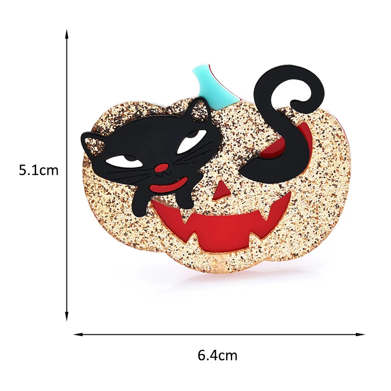 Glitter Cat in Pumpkin Acrylic Brooch