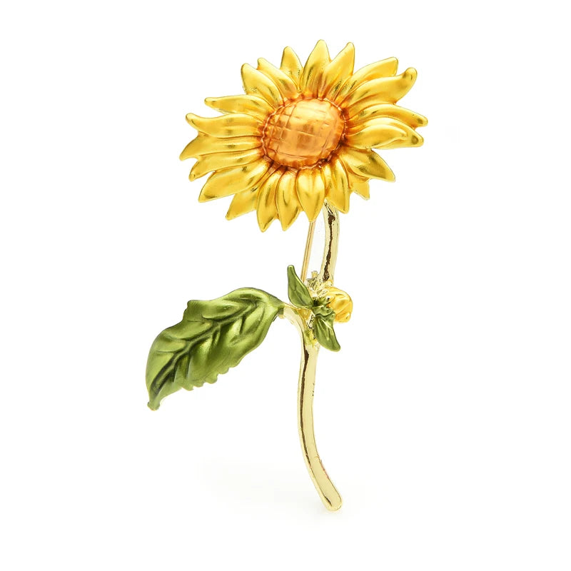 Tall Enamel Sunflower Brooch