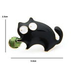 Black Enamel Cat with Yarn Ball Brooch